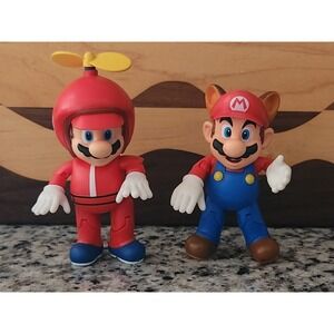 Jakks Super Mario 4" World of‎ Nintendo Raccoon Mario/Propeller Mario Figure Lot